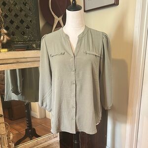 Misia Green Relaxed Mandarin Collar Blouse